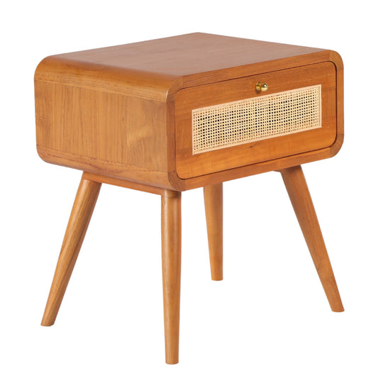Table de Chevet Teck et Cannage Droit