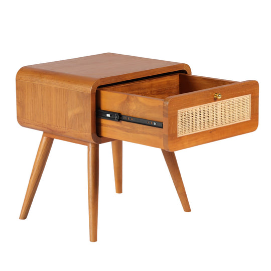 Table de Chevet Teck et Cannage Droit
