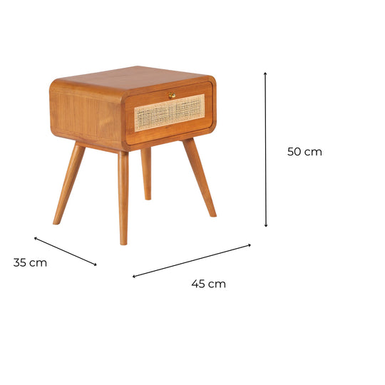 Table de Chevet Teck et Cannage Droit