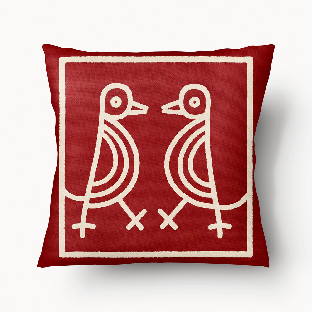 Coussin Roucou Rouge Caban' x MZelle Design - Double face, texture lin - 45 x 45 cm
