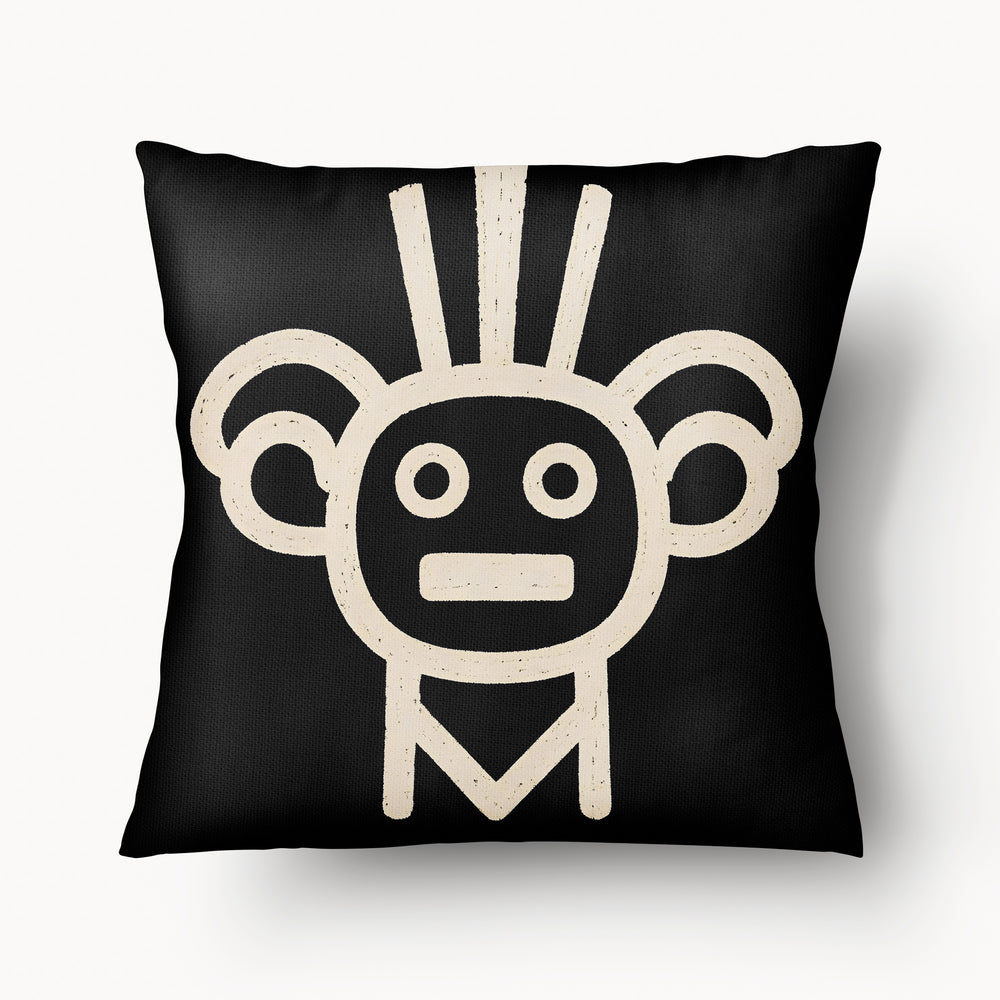 Coussin Chaman Noir Caban' x MZelle Design - Double face, texture lin - 45 x 45 cm