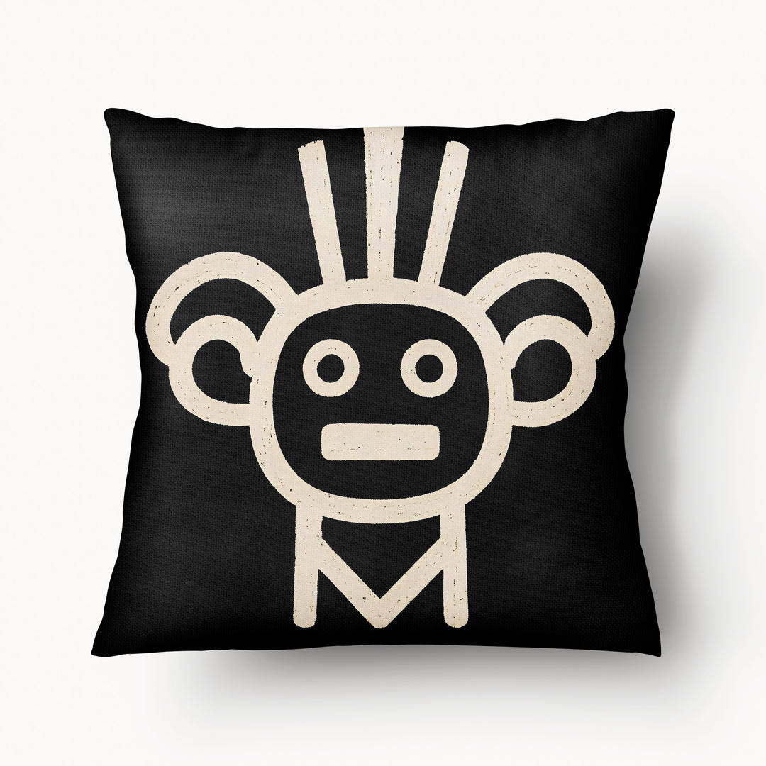 Coussin Chaman Noir Caban' x MZelle Design - Double face, texture lin - 45 x 45 cm