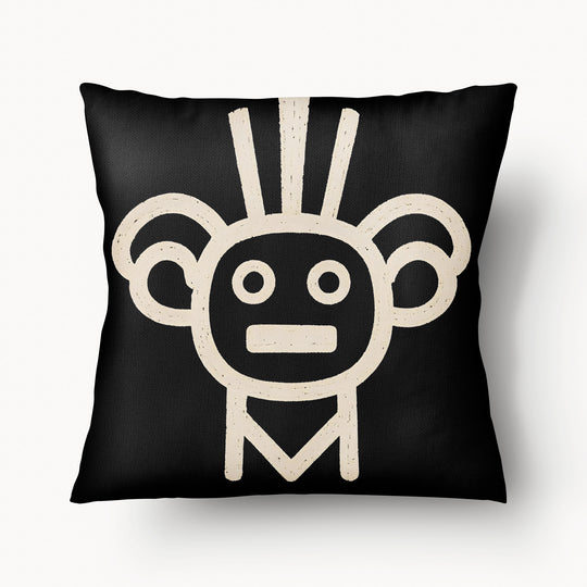 Coussin Chaman Noir Caban' x MZelle Design - Double face, texture lin - 45 x 45 cm