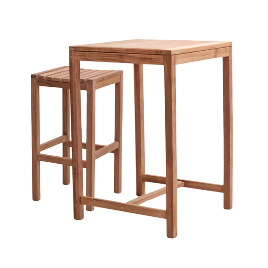 Table Carrée et 4 Tabourets de Bar en Teck