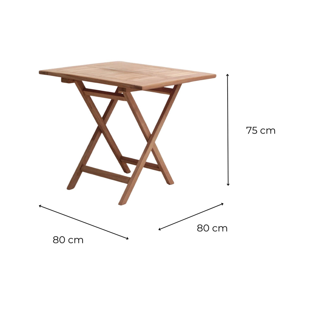 Table Teck carrée pliante 80cm